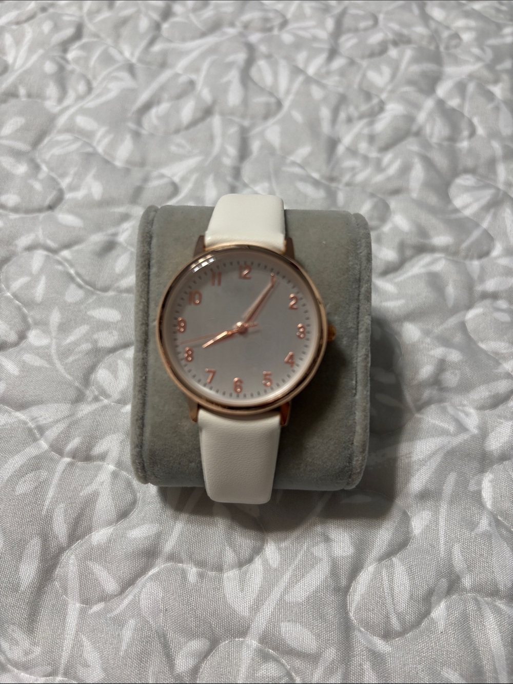 Macy's Women's White Strap Watch with Rose Gold Case